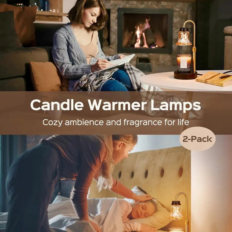 2 Pack Candle Warmer Lamp with Dimmer, Height Adjustable Candle Warmer with 4 Bulbs, Vintage and Safe Heat Lamp for Scented Candle Jars and Wax Melt, Mom Birthday Gifts