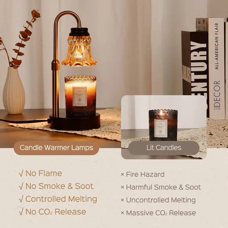 2 Pack Candle Warmer Lamp with Dimmer, Height Adjustable Candle Warmer with 4 Bulbs, Vintage and Safe Heat Lamp for Scented Candle Jars and Wax Melt, Mom Birthday Gifts